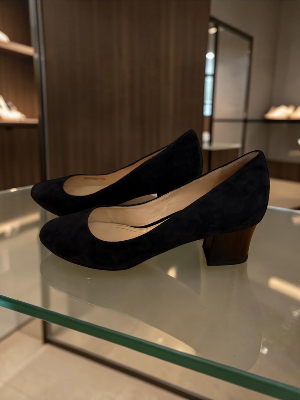 Cole Haan Air Chelsea Black Suede Low Flared-Heel Pumps – Size 6.5B